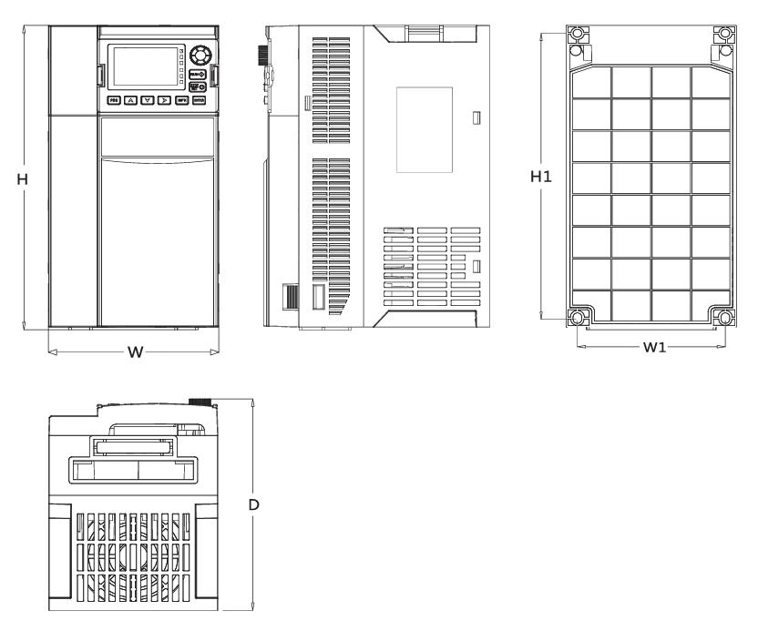 SKF8000 series vector inverter external dimensions and installation dimension diagram